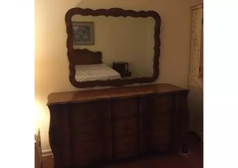 French Provincial Bedroom Suite - Headboard, Triple Dresser, Large Mirror, Armoire, Night Stand