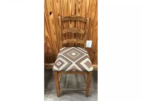 Wood Bar Stool - Padded Seat w/ Southwestern Style Fabric